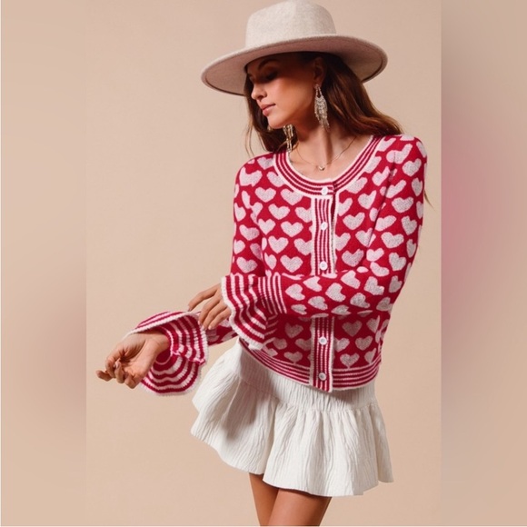 So Me Tops - ❤️❤️❤️ NWT So Me Heart Patterned Red and White Sweater Top